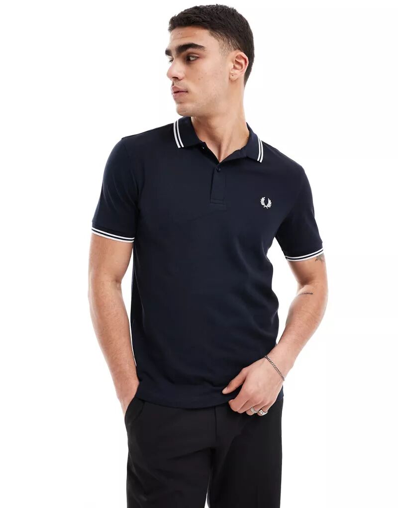 

Темно-сине-белая футболка-поло с логотипом Fred Perry