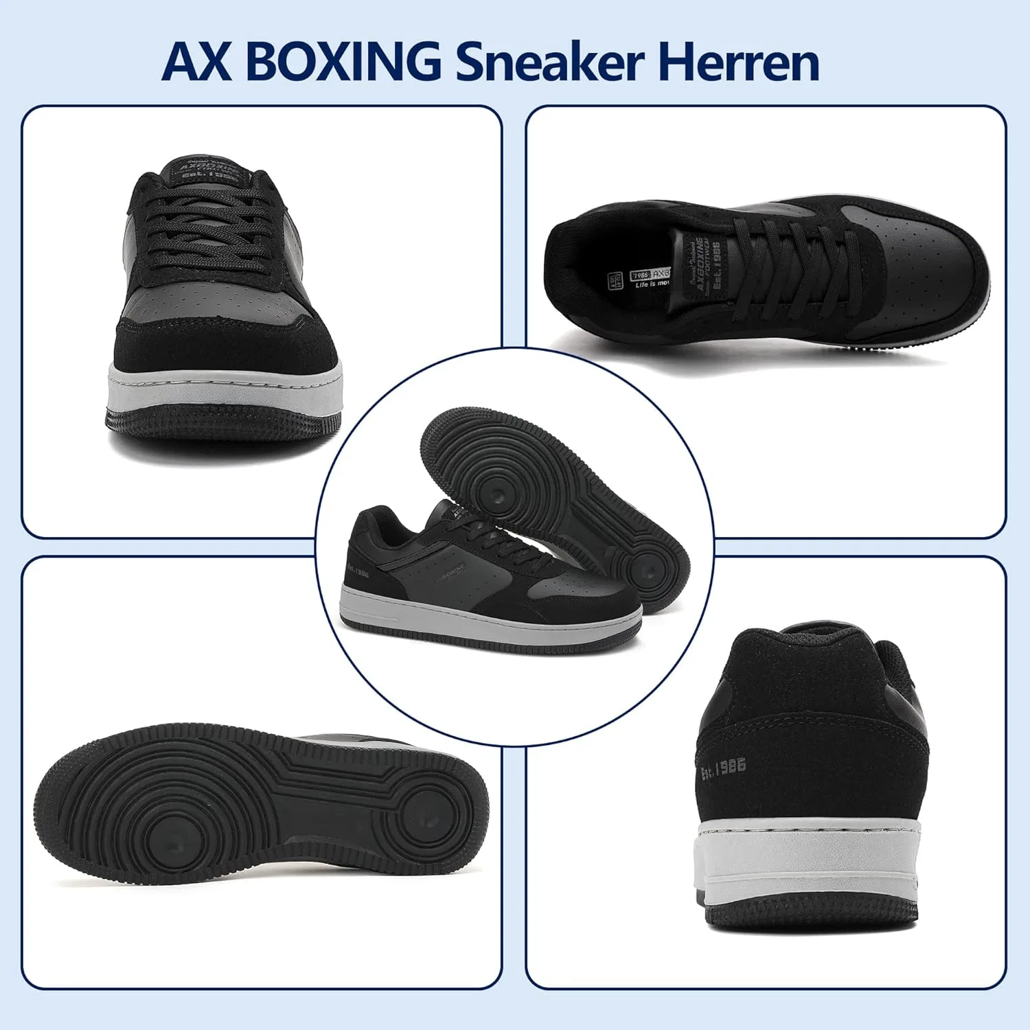Кроссовки AX BOXING, мужская обувь, модная мужская обувь, повседневная обувь, обувь для ходьбы, дышащие кроссовки, легкие кроссовки, размеры 41-46 EU, Black — фото 4