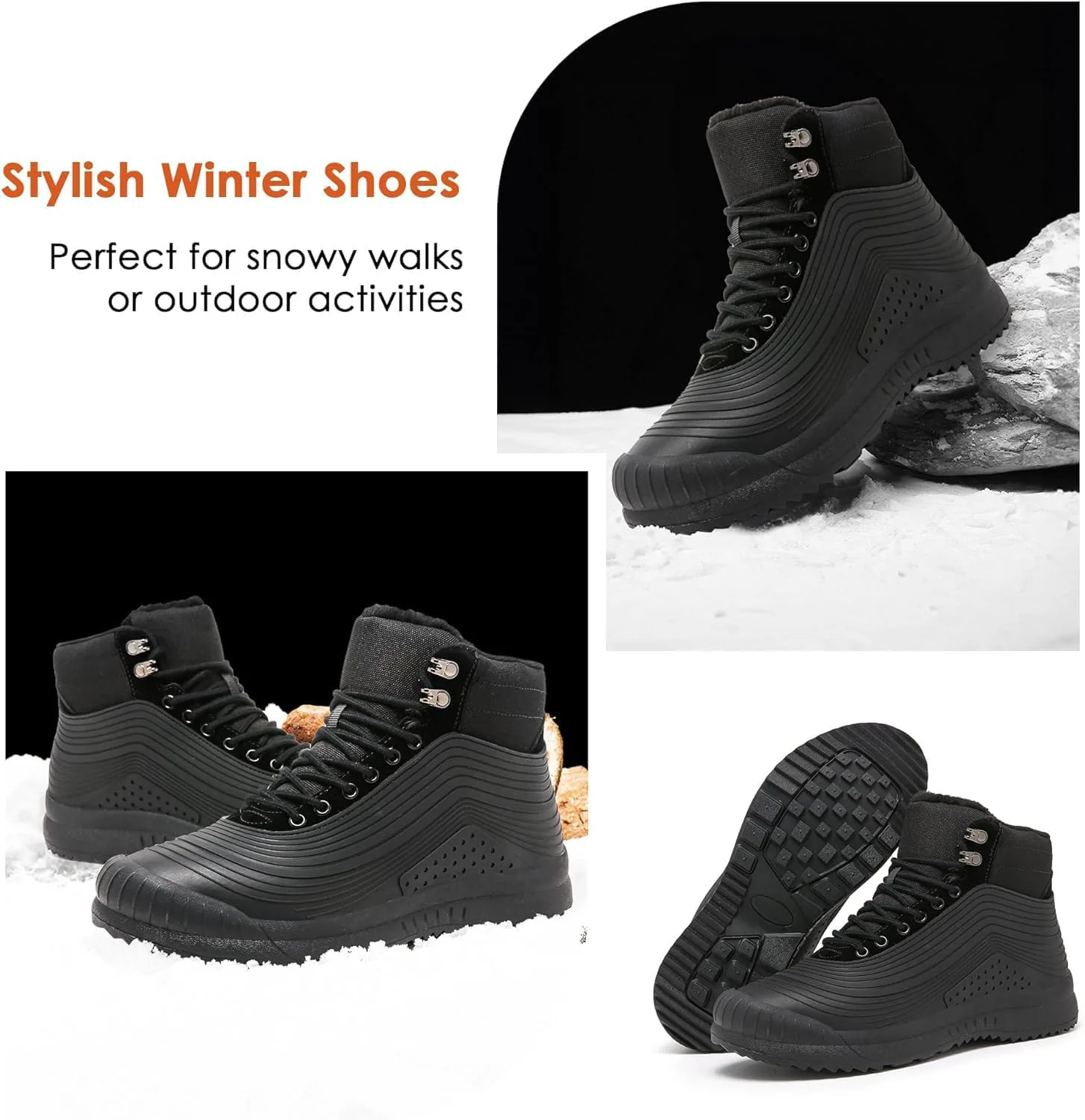 

Зимние ботинки ulogu для мужчин и женщин丨Утепленные водонепроницаемые сапожки с меховой подкладкой丨Легкие зимние ботинки с противоскользящей подошвой, черный