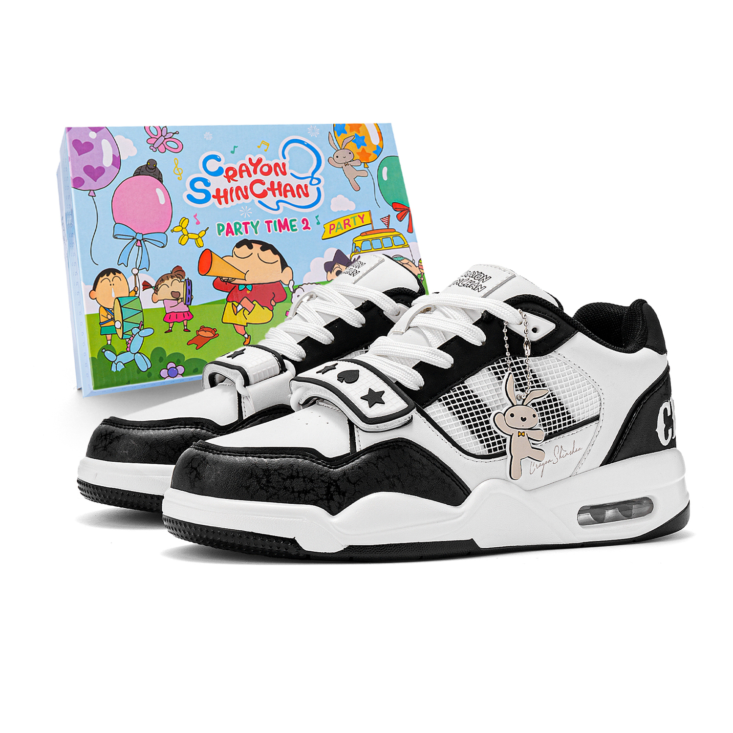 

Crayon Shinchan Кроссовки баскетбольные низкие винтажные с амортизацией унисекс черно-белые, цвет Black & White