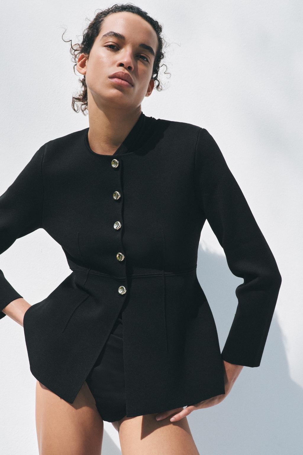 

Приталенный длинный трикотажный жакет ZARA, черный