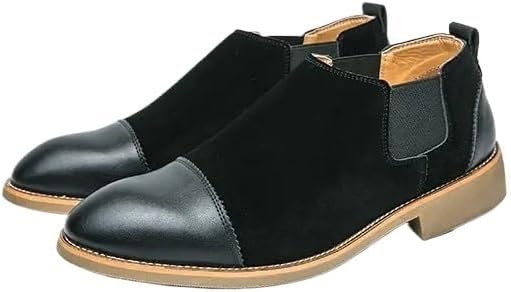 

Мужские повседневные ботинки челси на щиколотку из кожи и замши с аппликациями, классические эластичные ботинки Zestrelax, черный