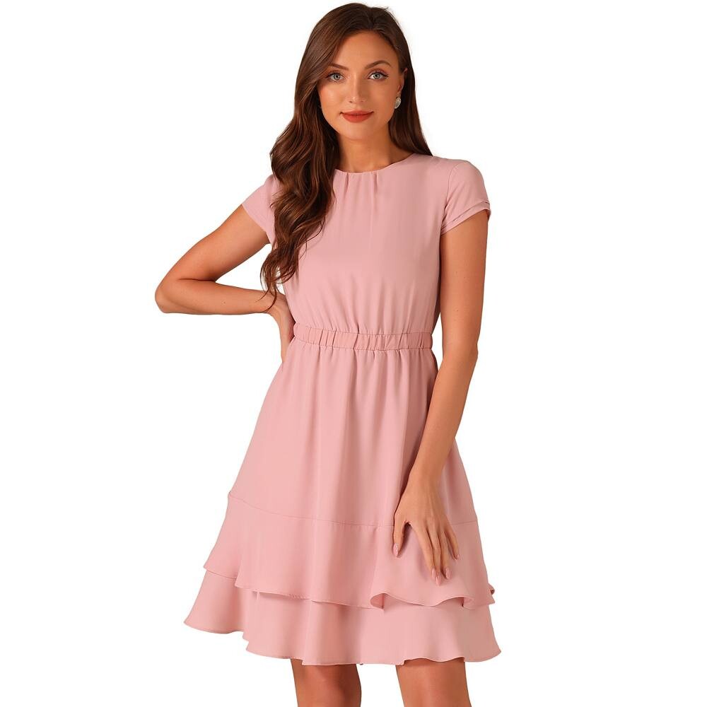 

Женское многослойное платье средней длины с круглым вырезом и рукавами трапециевидной формы с рюшами ALLEGRA K, розовый