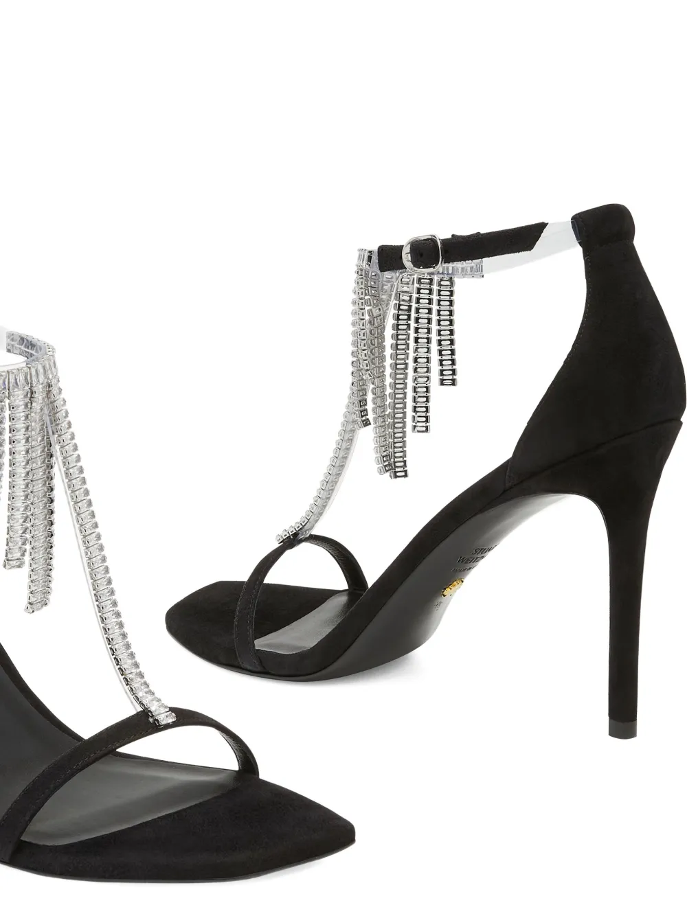 Босоножки Nudistcurve Superglam с кристаллами и бахромой, каблук 100 мм Stuart Weitzman, черный — фото 3