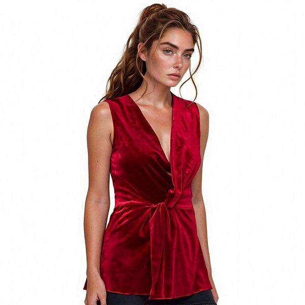 

Женский топ без рукавов с драпировкой на груди из вельвета Nurode, Red