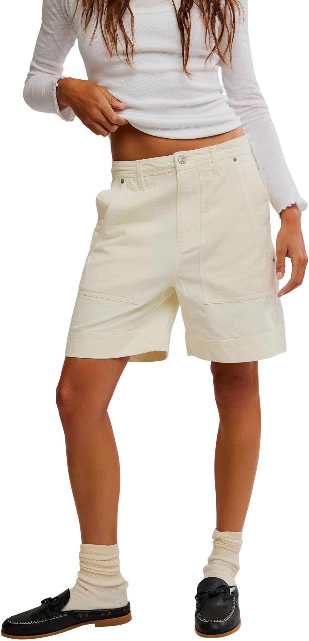 

Брюки Free People Milo Carpenter Shorts, цвет Clean Ivory