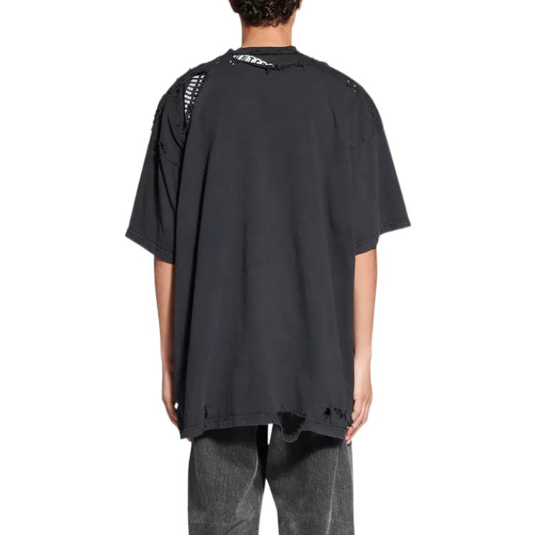 Футболка Balenciaga 3B Sports Icon Repaired Oversized T-Shirt 'Washed Black', черный — фото 4