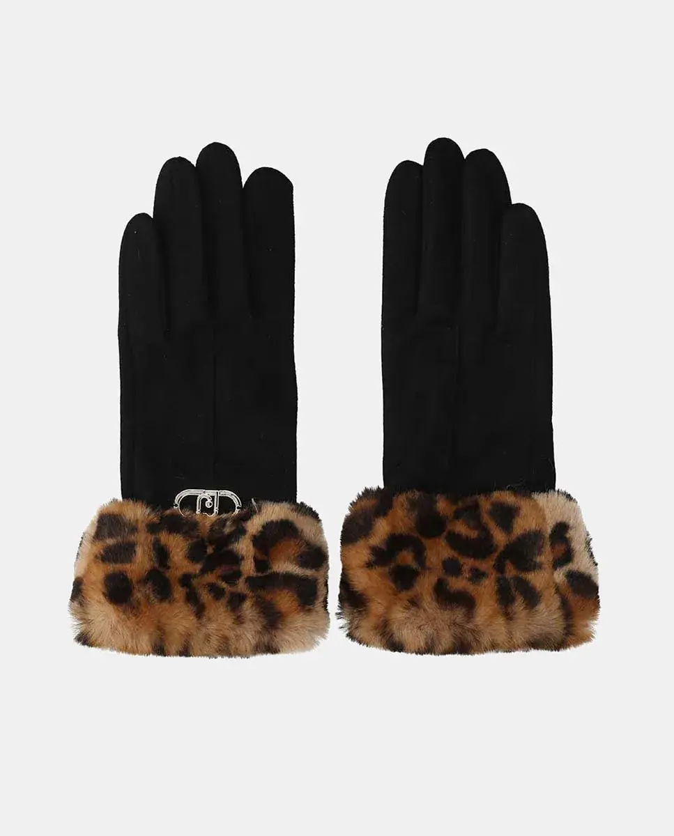 

Перчатки из замши с меховым манжетом LIUJO, черный