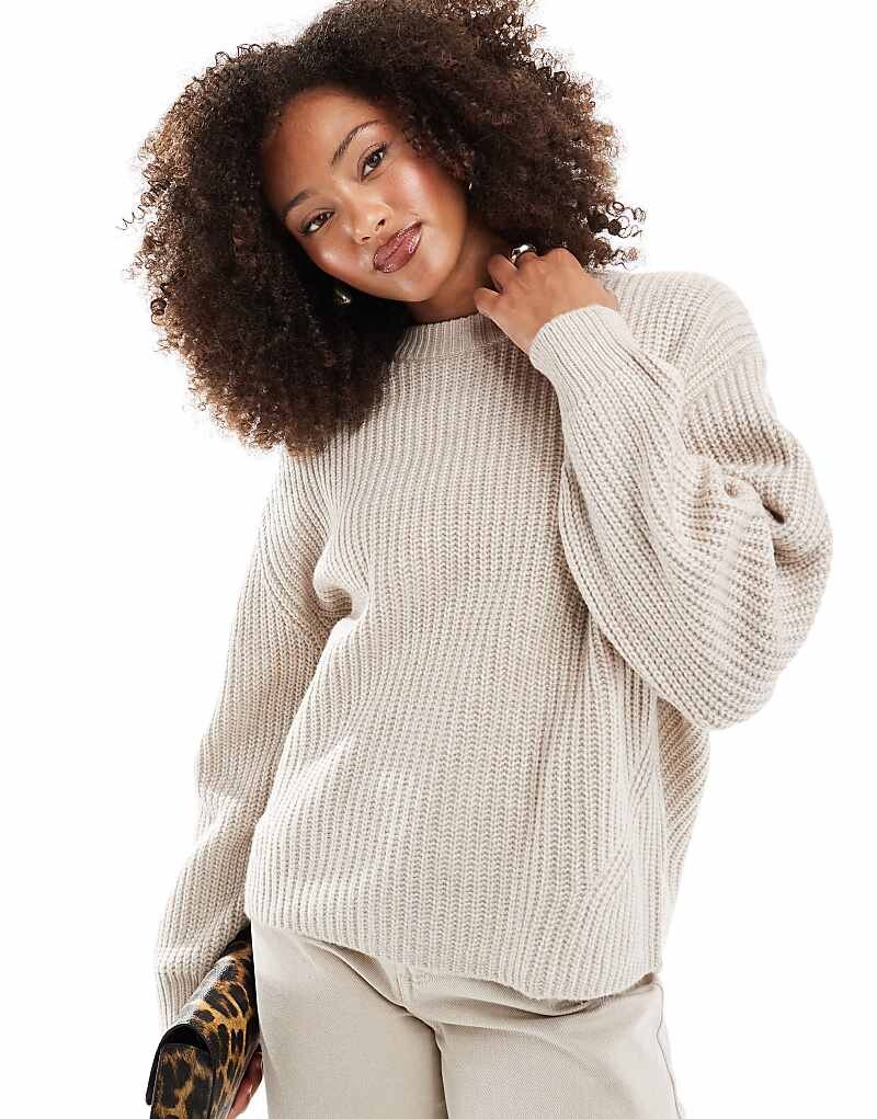 

ASOS DESIGN – Голубой массивный свитер в рубчик с круглым вырезом