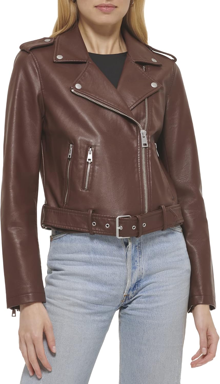 

Levi's Женская куртка-косуха из искусственной кожи с поясом, Chocolate Brown