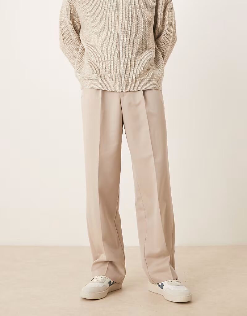 

Элегантные широкие брюки со складками спереди в песочном цвете Asos Design