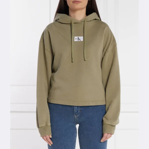 

Укороченная толстовка с тканой этикеткой Calvin Klein, хаки