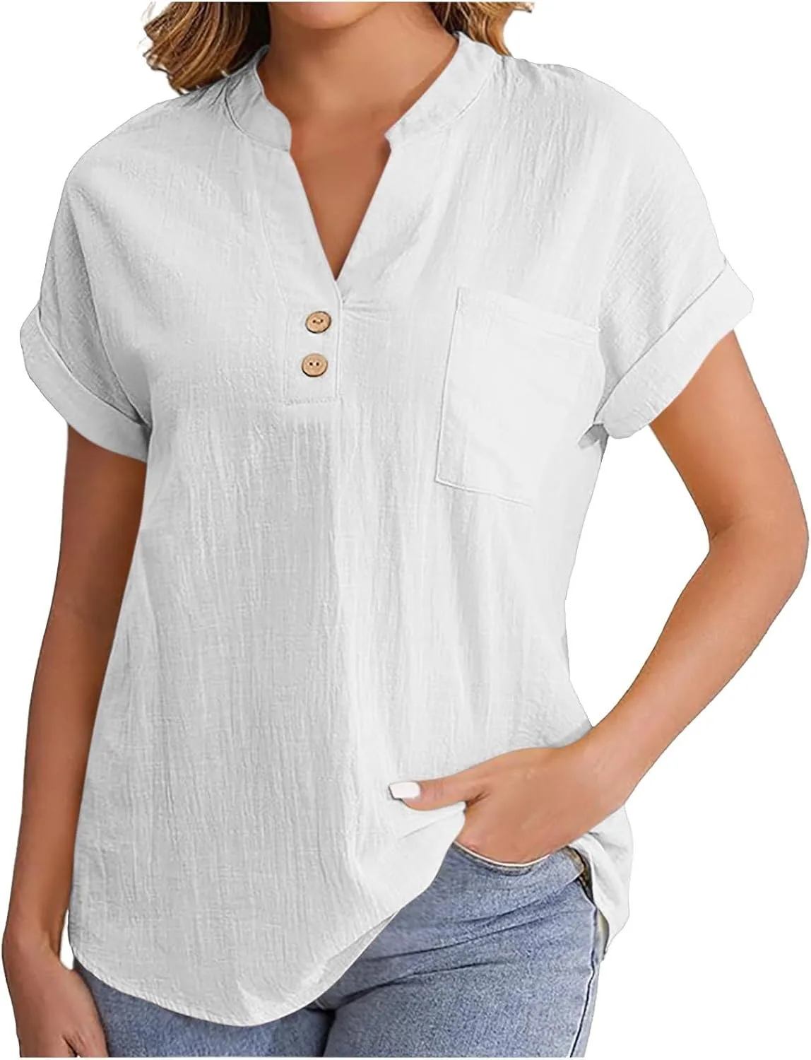 

Женская хлопковая льняная рубашка с коротким рукавом FZYLQY