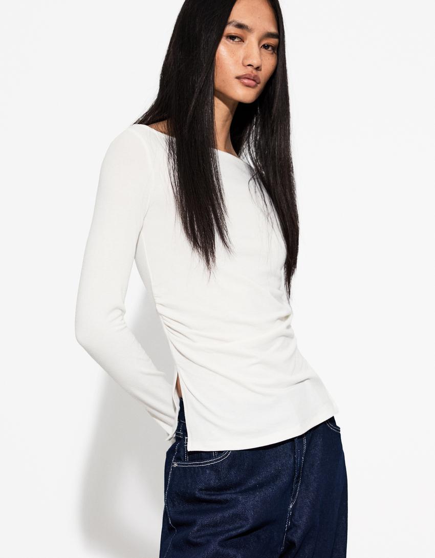 

Футболка с длинным рукавом Bershka, бежевый