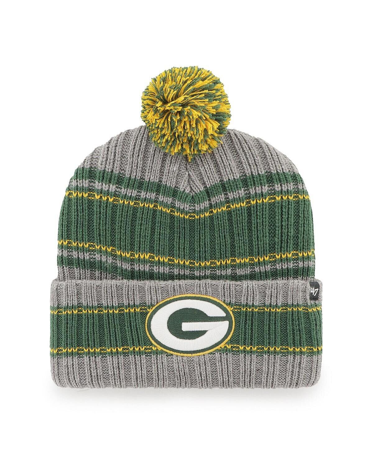 

Мужская графитовая вязаная шапка Green Bay Packers Rexford с манжетами и помпоном '47 Brand