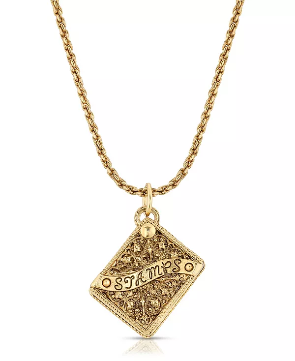 

Ожерелье с подвеской-медальоном в виде почтовой марки 2028, gold-tone
