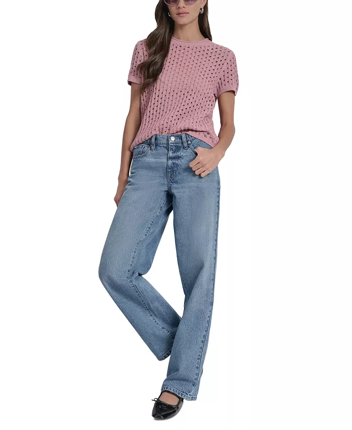 

Миниатюрный свитер с круглым вырезом и открытой вязкой DKNY Jeans, розовый
