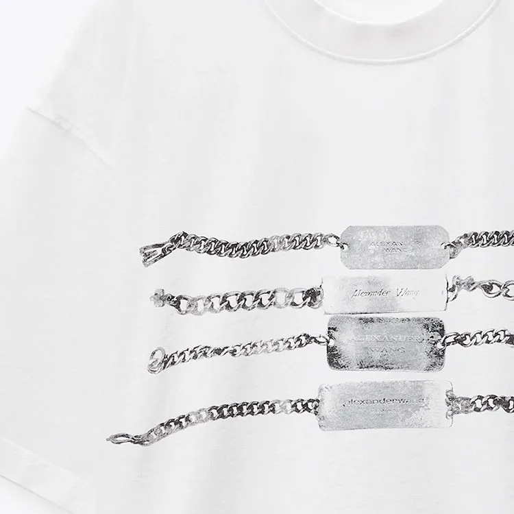 Футболка из хлопка с цепным принтом Alexander Wang, белый — фото 4