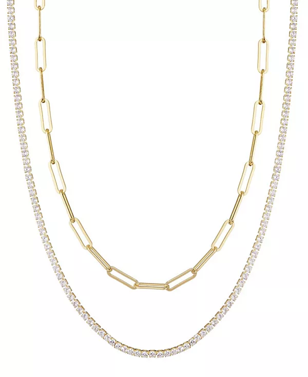 

Комплект из золотых цепочек-ожерелий с теннисными мячами и скрепками Adornia, gold