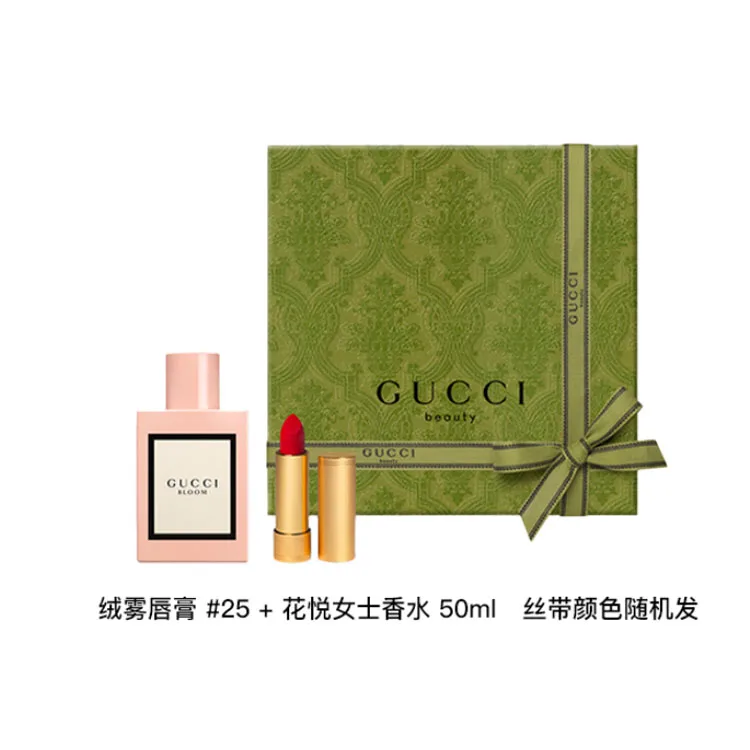 GUCCI Набор Flower Joy Perfume Golden Tube: помада и блеск для губ, 3.5 г + 50 мл, подарок на день рождения, Velvet Mist 3.5g+Floral Enchantment Perfume 50ml — фото 3