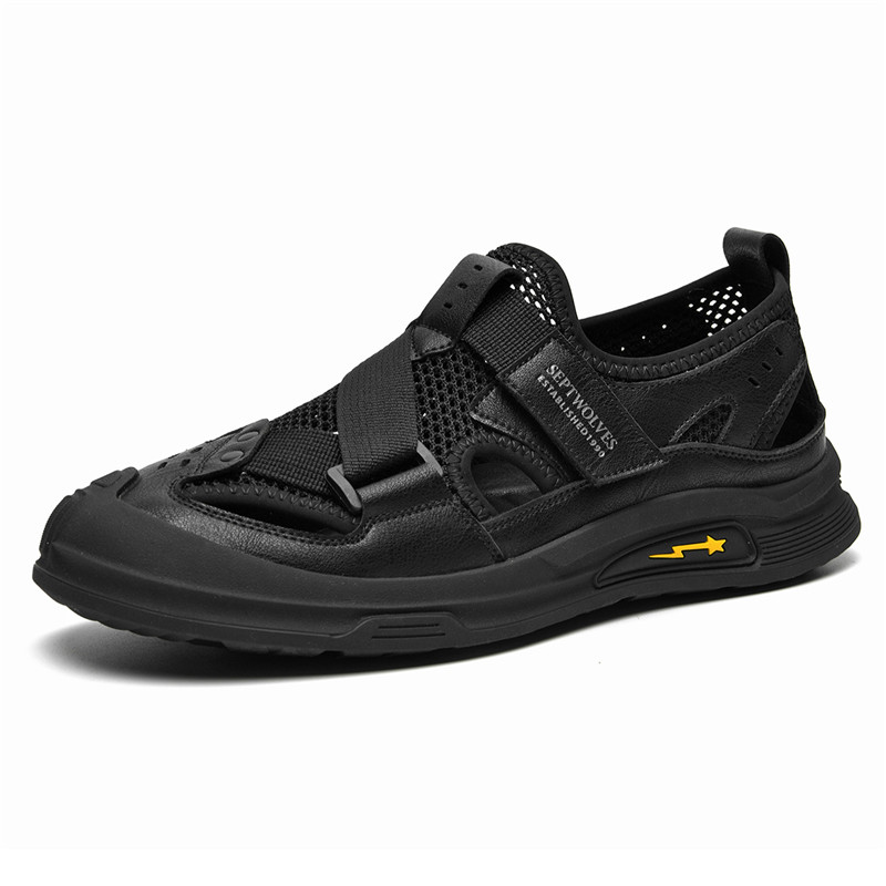 SEPTWOLVES Пляжные сандалии унисекс черные, цвет Black (Standard Leather Shoe Size) — фото 3