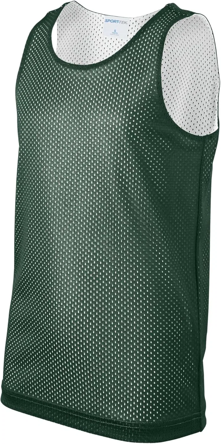 Детский реверсивный топ из сетки SPORT-TEK, Forest Green/White — фото 4