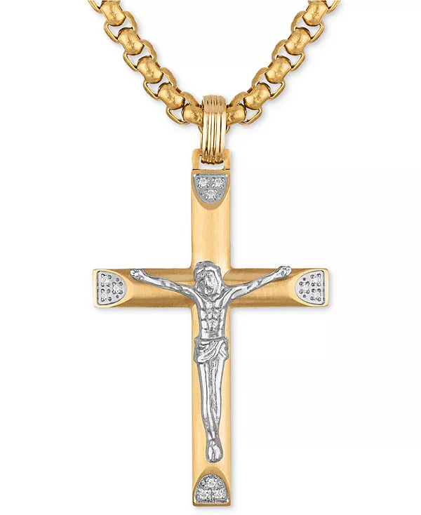 

Ожерелье с подвеской в виде распятия с бриллиантами, 22 дюйма (1/20 карата) из нержавеющей стали с ионным покрытием цвета золота, эксклюзивно в Macy's Esquire Men'S Jewelry, gold-tone
