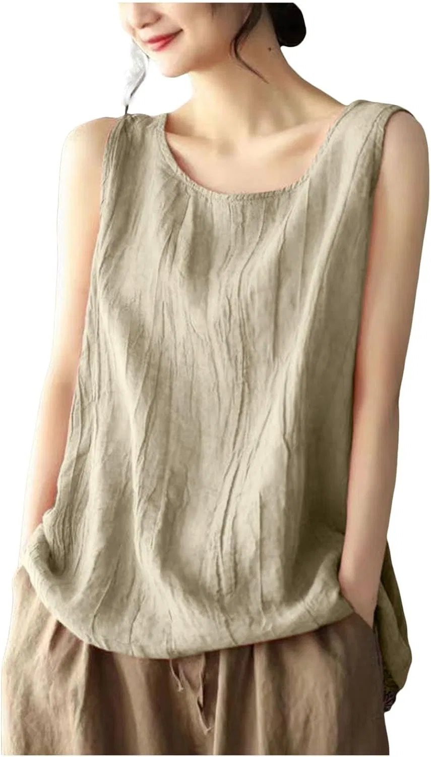 Топ Camisole, женский, из хлопка и льна, большие размеры, белый — фото 4