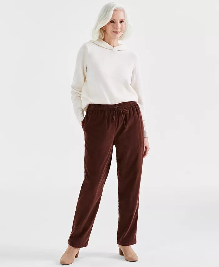 

Женские хлопковые вельветовые брюки на шнурке Style & Co, красный