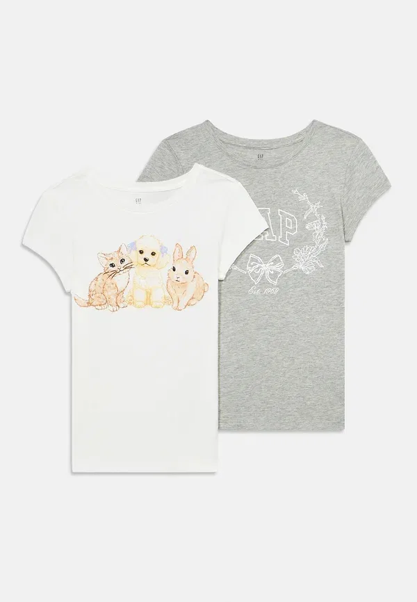 Футболка с принтом 2 шт Gap, light heather grey, светло-серый меланж — фото 3