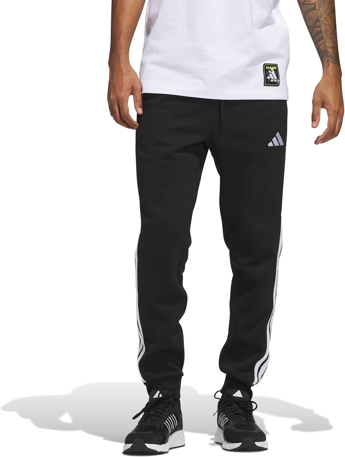 Мужские флисовые брюки Adidas Essentials 3 Stripe Regular Fit, черно-белый