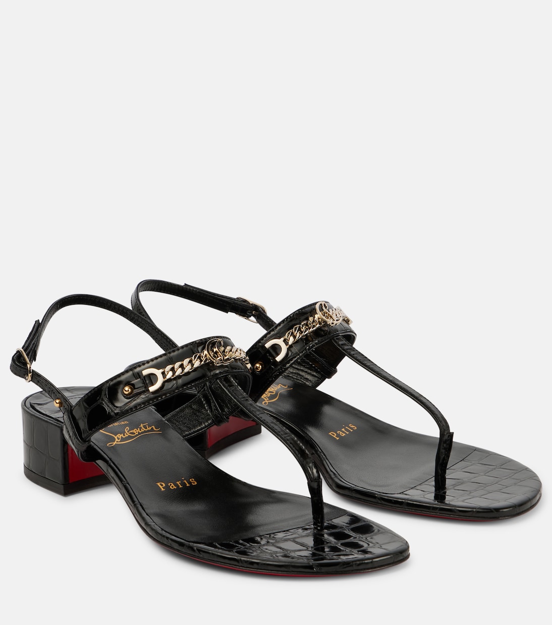 Сандалии MJ Thong из кожи с эффектом крокодила Christian Louboutin, черный