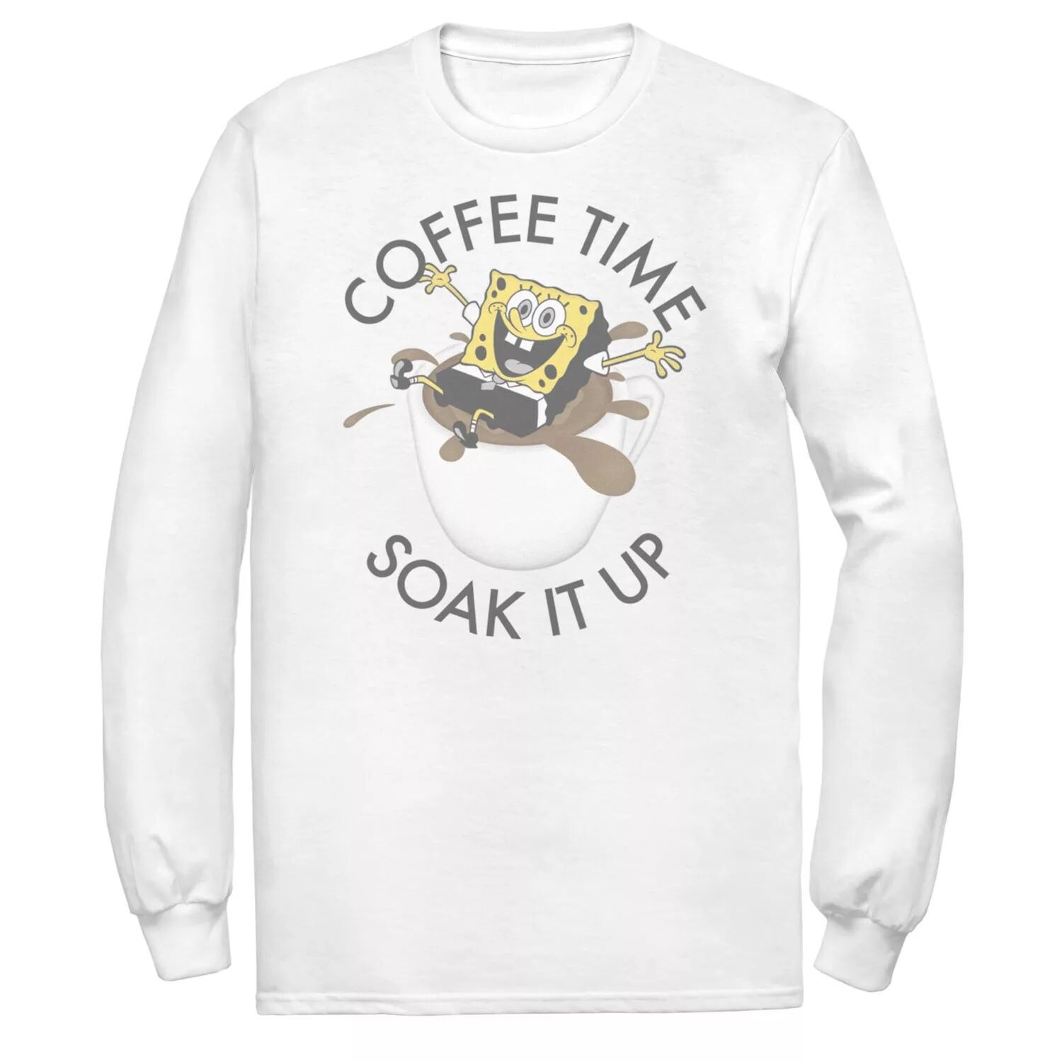 

Мужская футболка с длинными рукавами и портретом Spongebob Coffee Time Soak It Up Licensed Character