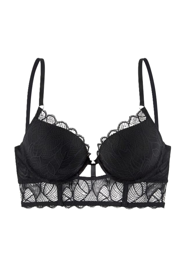 

Бюстгальтер пуш-ап Alicia с цветочным кружевом и поясом под грудью Lascana, черный