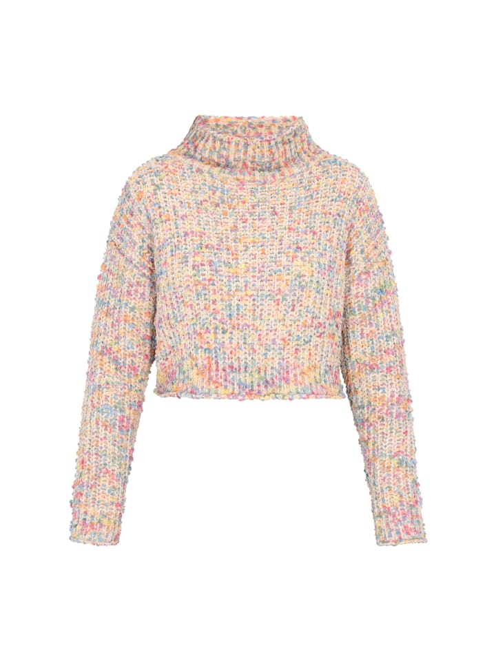 

Женский свитер белого цвета с разноцветными вставками myMo