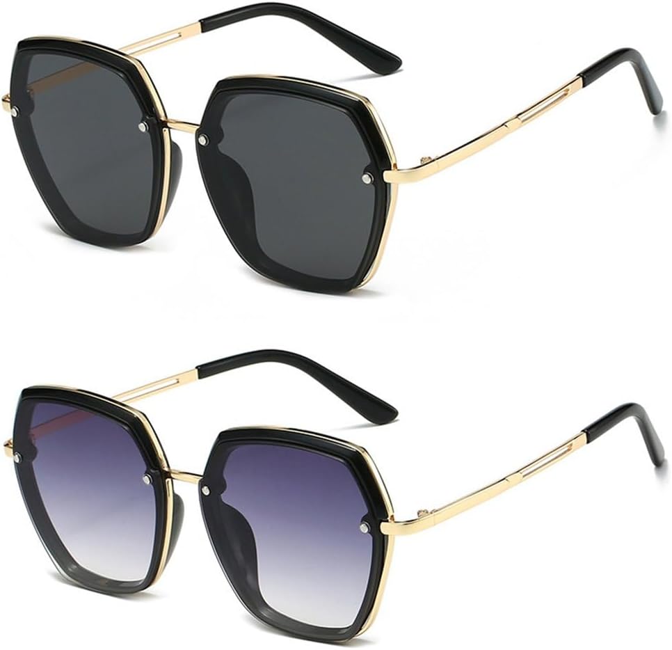 

2 солнцезащитных очка с УФ-защитой для летнего отдыха на солнце, уличной фотографии, для лица крупного размера, для визуального уменьшения объема, для вождения KTUCN, Blackdoublegrey