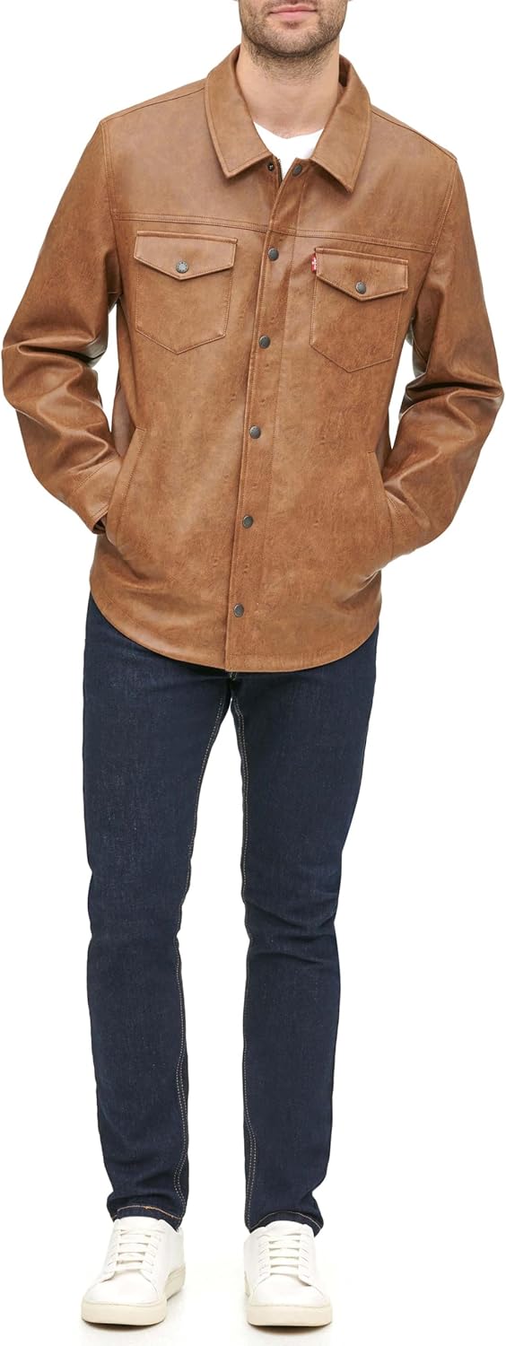 Мужская куртка-рубашка Levi's из искусственной кожи, Saddle Faux Leather — фото 2