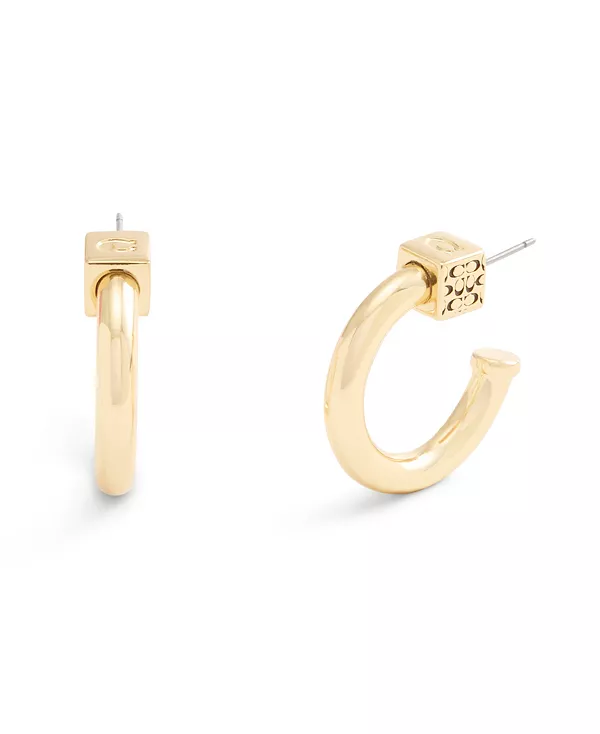 

Золотые фирменные стеганые кубические серьги-кольца в форме пухлых кубов Coach, gold