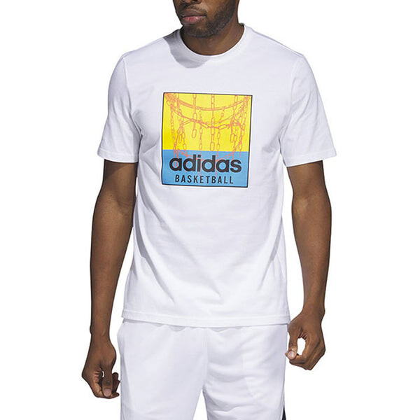 Футболка с рисунком «цепь-сетка» и баскетболом Adidas, белый — фото 2