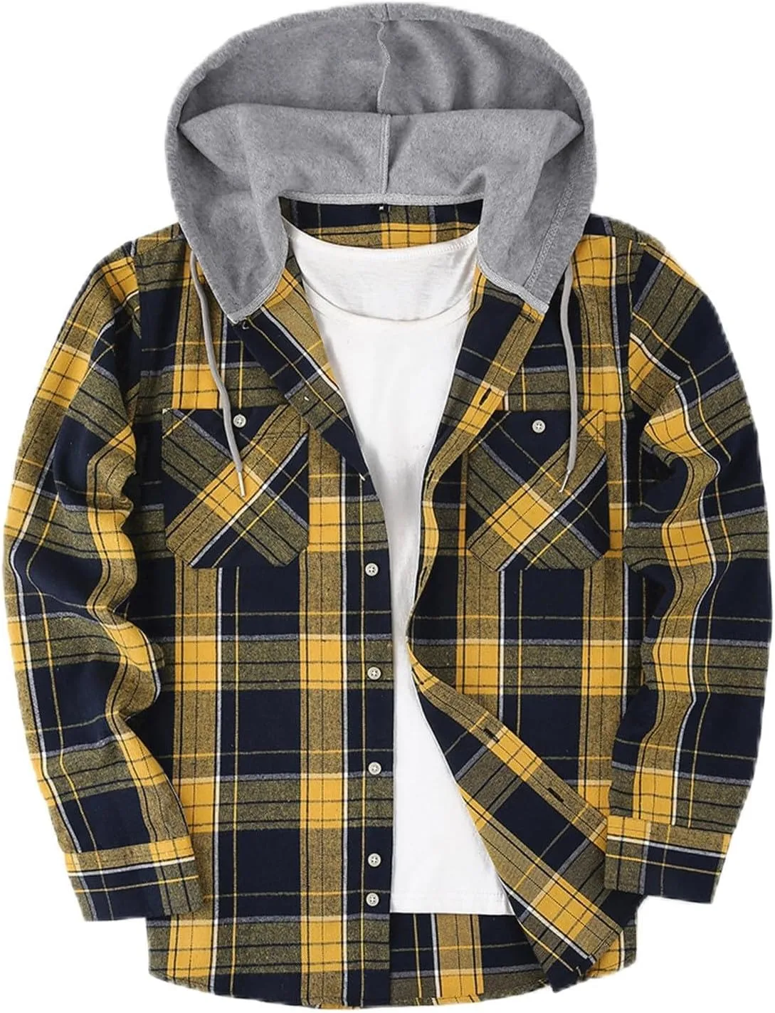 

Толстовка с капюшоном RTTUIOP для мужчин, клетчатая, на пуговицах