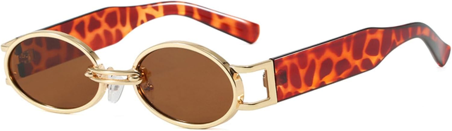 

Винтажные маленькие овальные солнцезащитные очки в стиле панк для женщин и мужчин, модные солнцезащитные очки в металлической оправе, стильные очки для зрения mincl, Leopard Brown