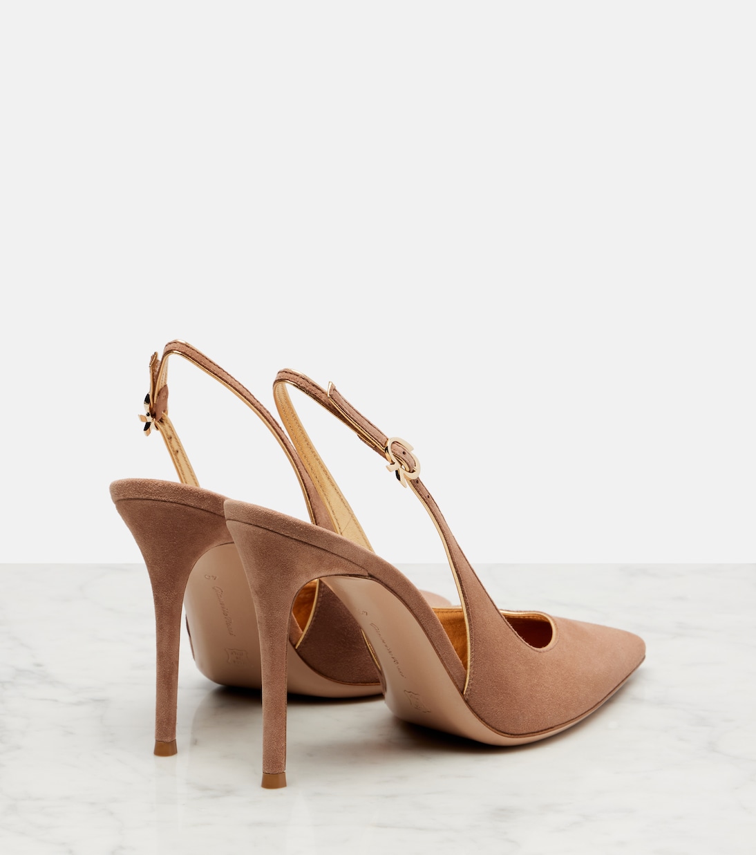 Robbie 95 замшевые босоножки на шлейках Gianvito Rossi, Praline+Mekong — фото 2