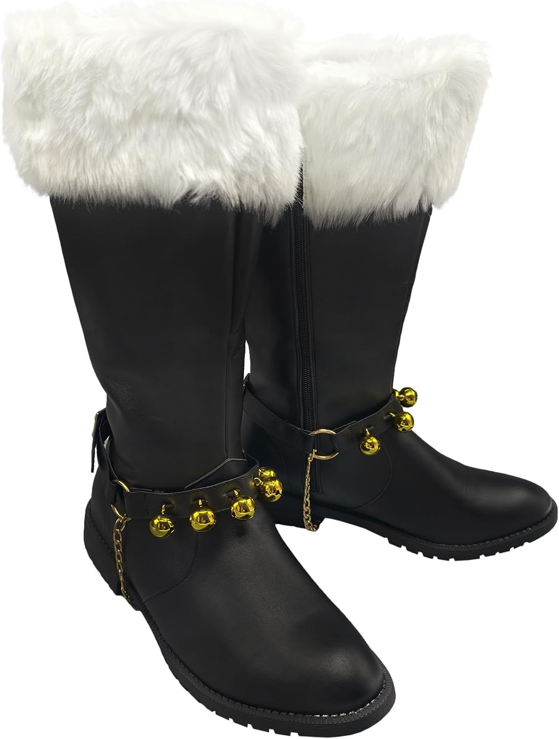 

Мужские рождественские сапоги Санта-Клауса для Хэллоуина, черно-красные сапоги с широким голенищем и белым мехом Junqiako