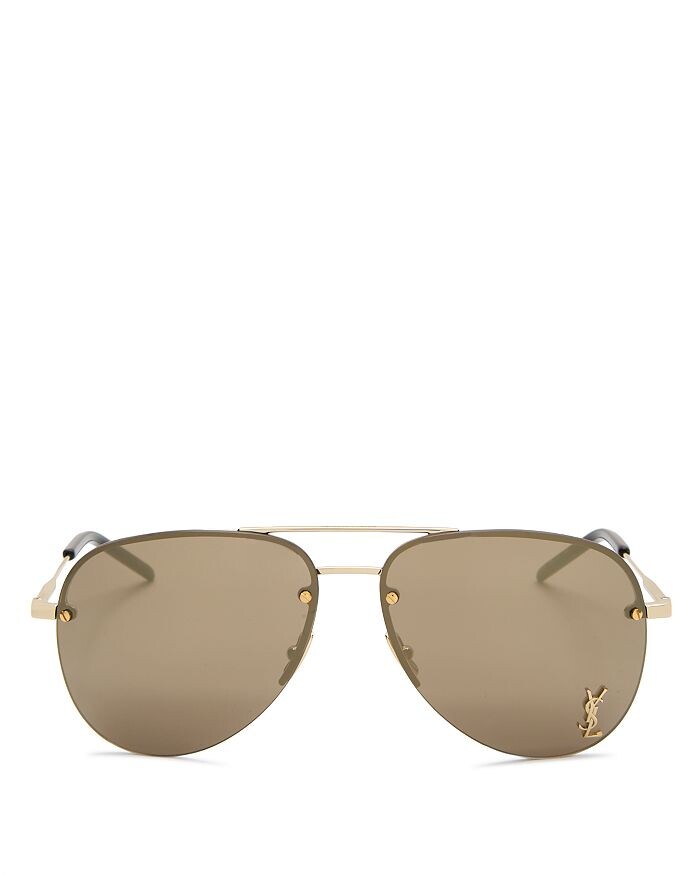 Солнцезащитные очки-авиаторы Saint Laurent Classic 11 M с перемычкой для бровей, 59 мм, золотой — фото 4