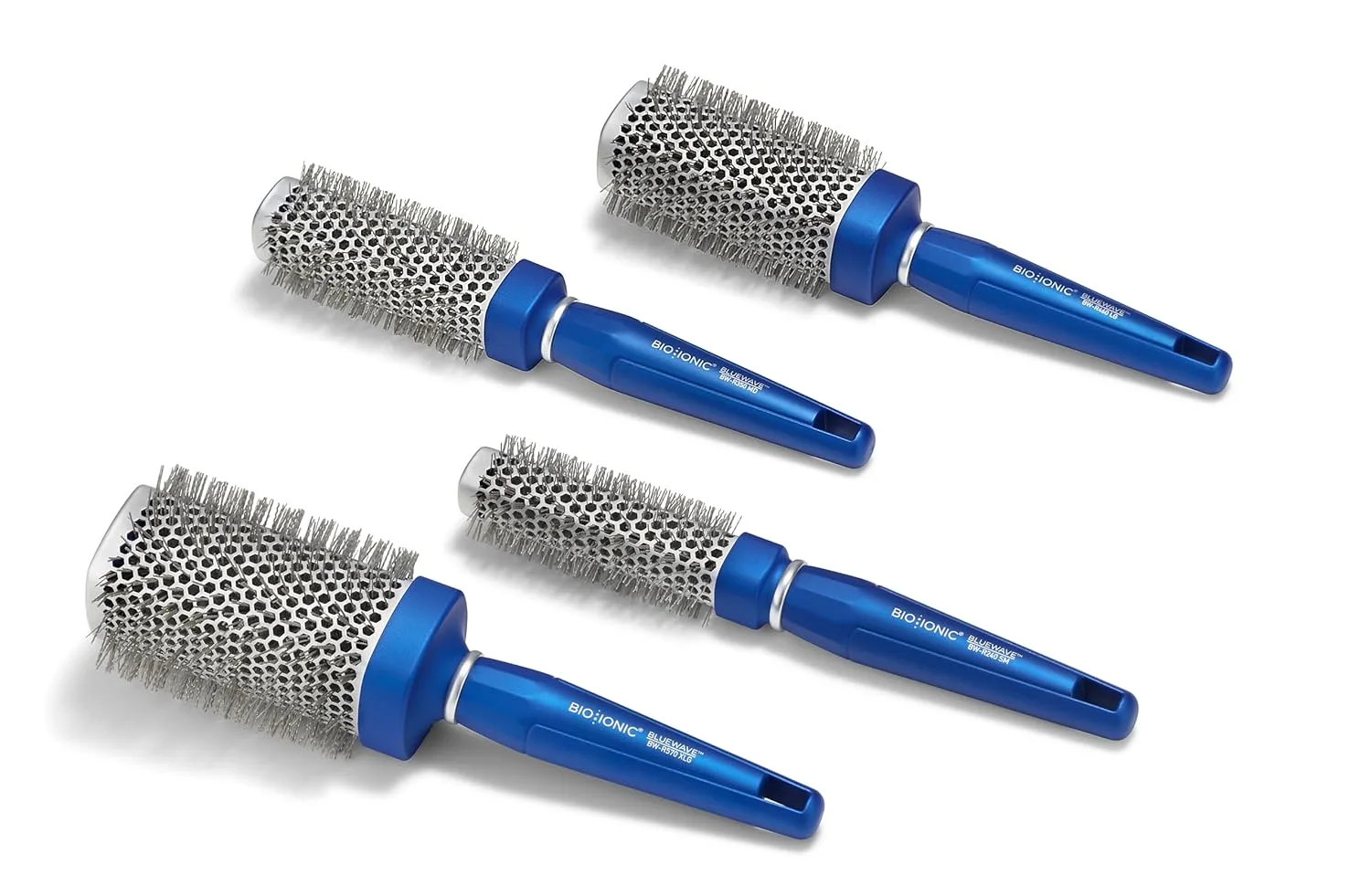 Круглая щетка Bio Ionic BlueWave, наноионная щетка для кондиционирования волос с гофрированными щетинками для натяжения, мягкая на ощупь удобная ручка - профессиональная щетка для укладки. 2,5 см (маленький), Blue — фото 4