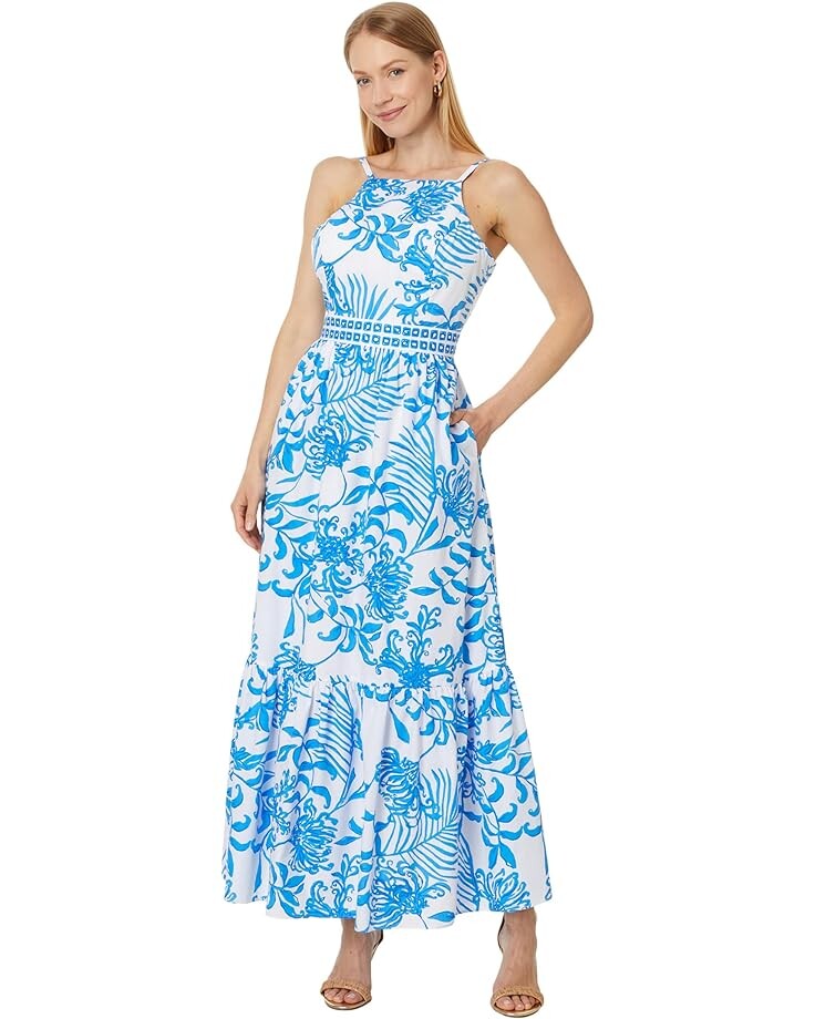 

Платье Lilly Pulitzer Charlese Cotton Halter Maxi, цвет Resort White Glisten In The Sun