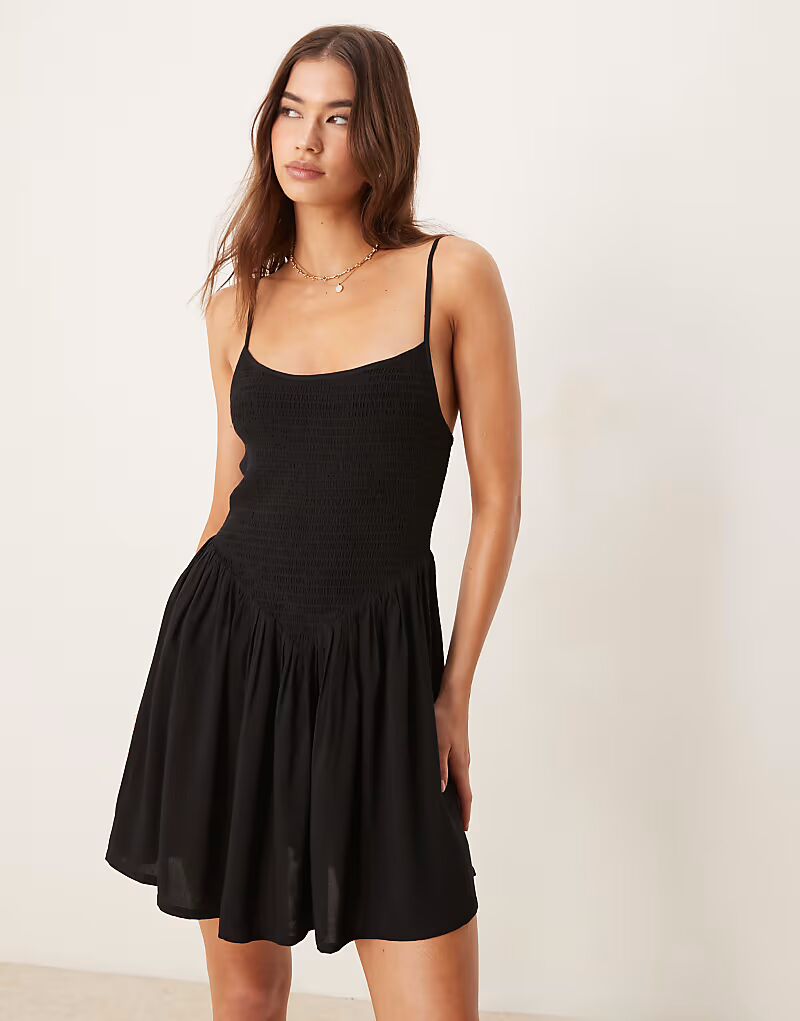 

Пляжное мини-платье ASOS DESIGN черного цвета со сборками