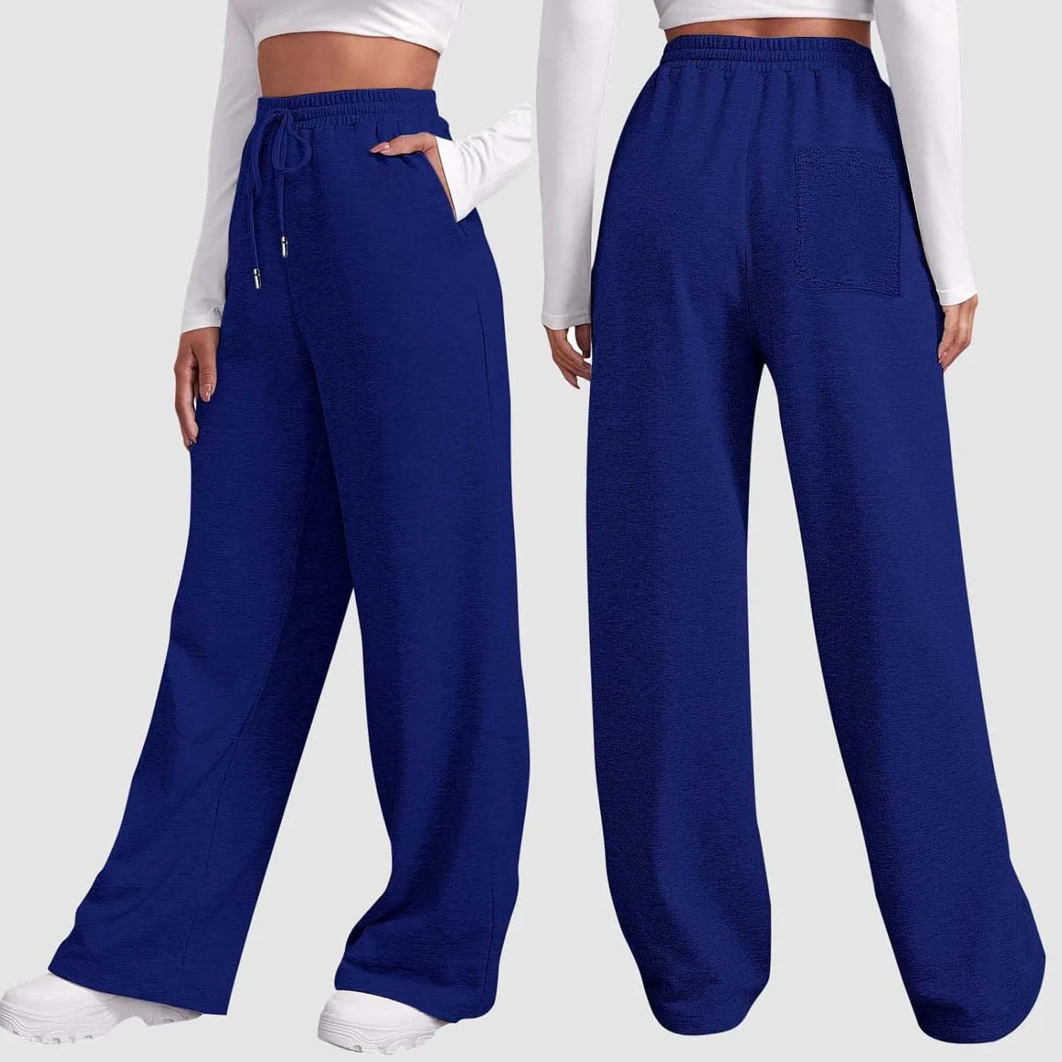 Широкие спортивные брюки с высокой талией, Generic, A25 Blue — фото 2