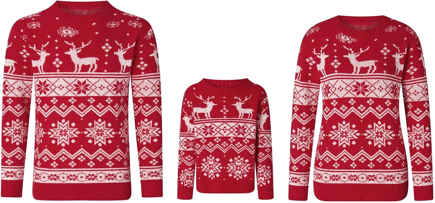 

Семейный свитер Ugly Christmas с воротником-водолазкой и снежинками FULA-bao