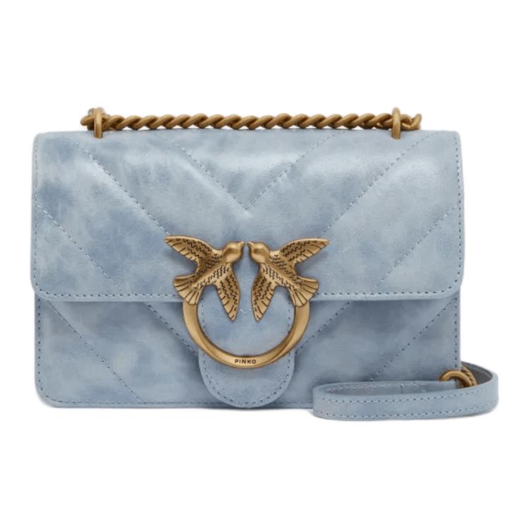 

PINKO Кожаная сумка через плечо миниатюрная женская светло-голубая